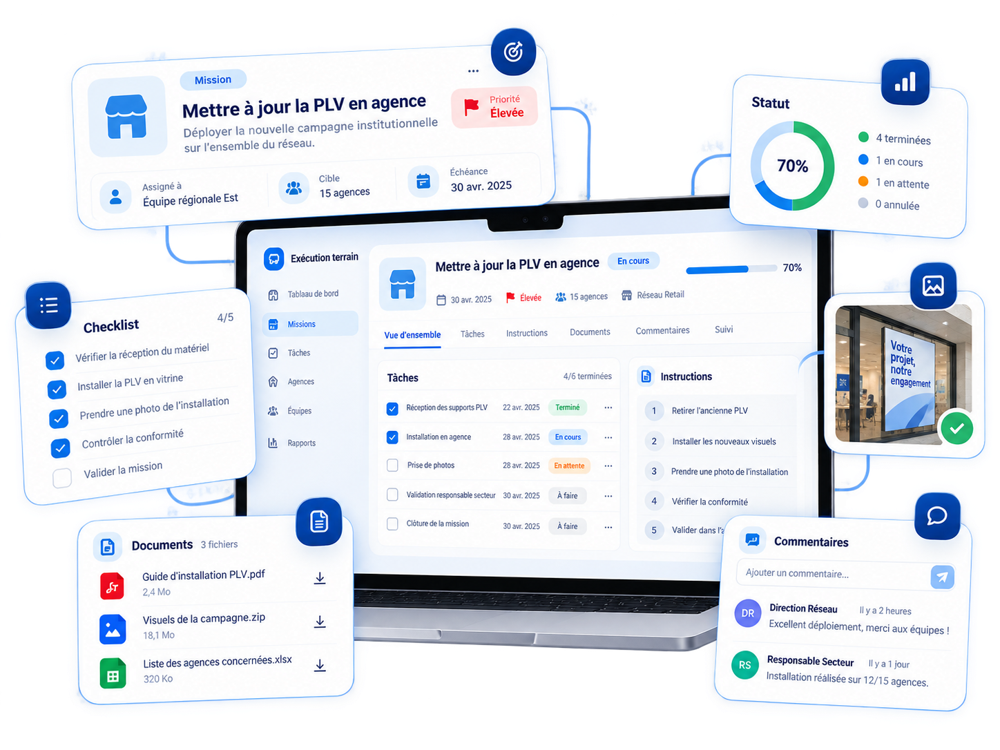 Liberrex mission workspace showing assignment, deadline, tasks, instructions, documents and comments.